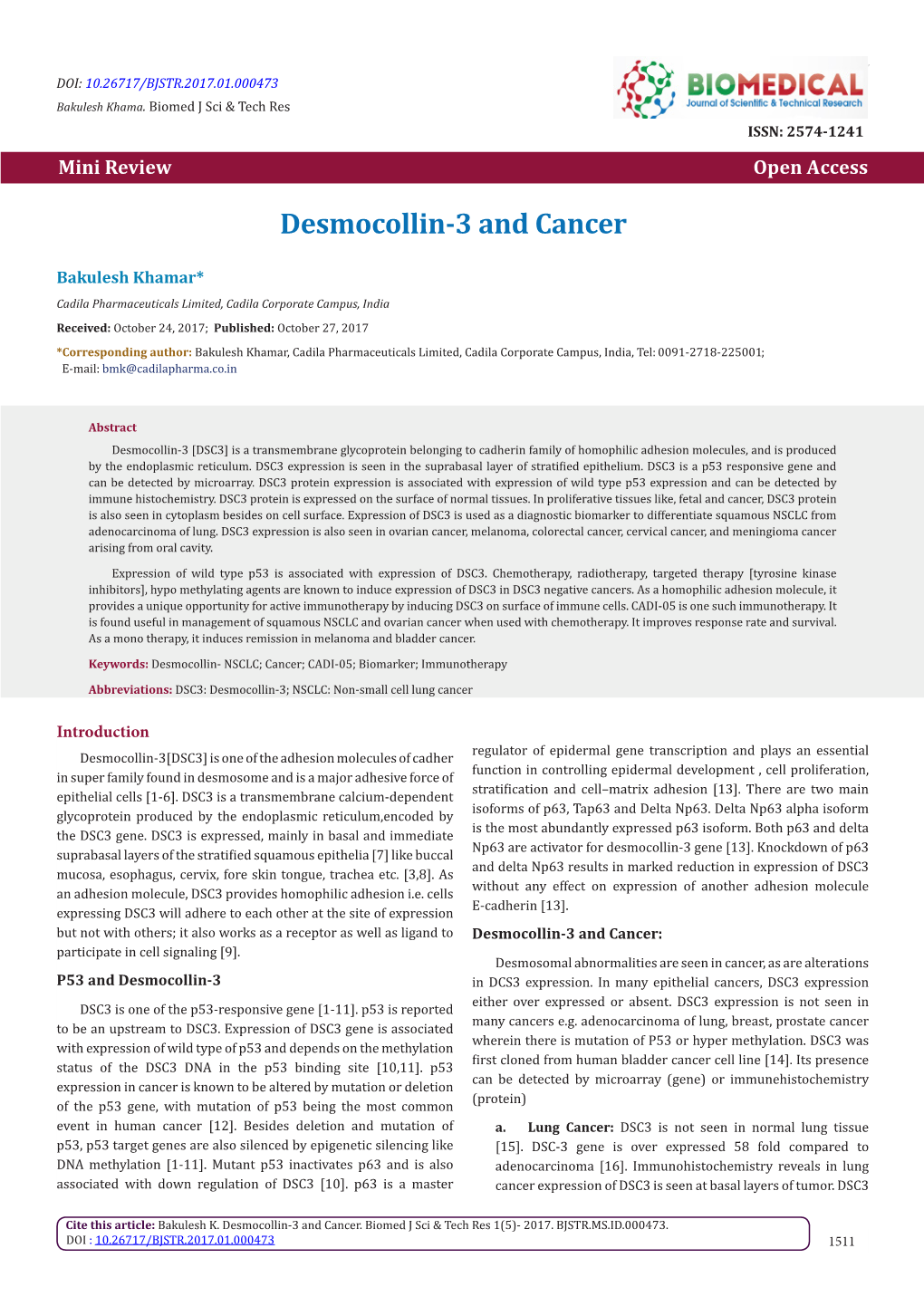 Desmocollin-3 and Cancer