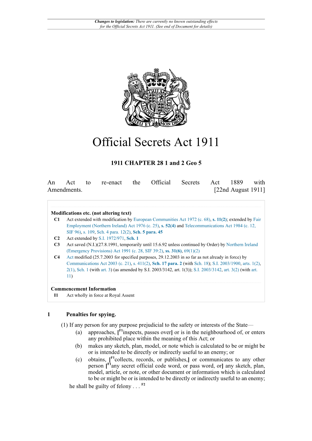 Official Secrets Act 1911