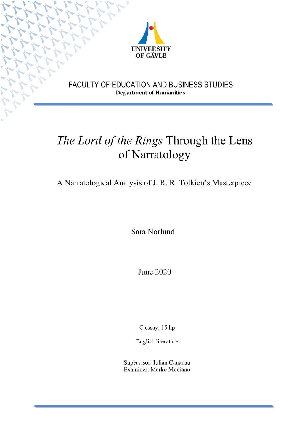 The Lord of the Rings Through the Lens of Narratology