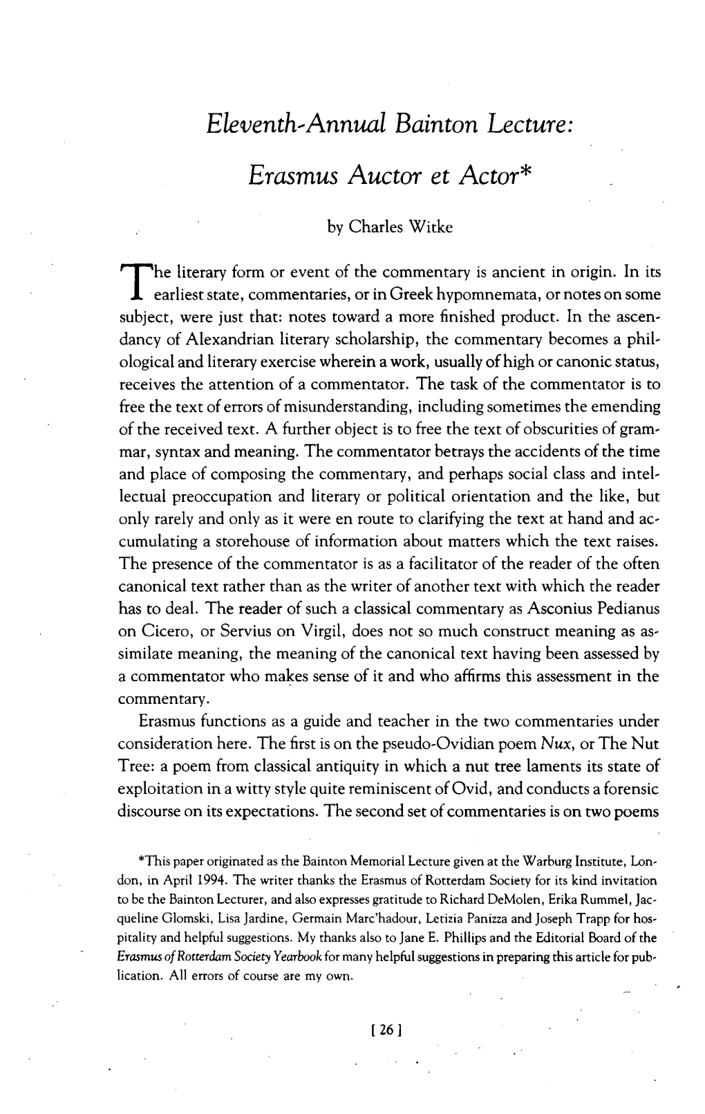 Erasmus Auctor Et Actor* by Charles Witke He Literary Form Or Event of The