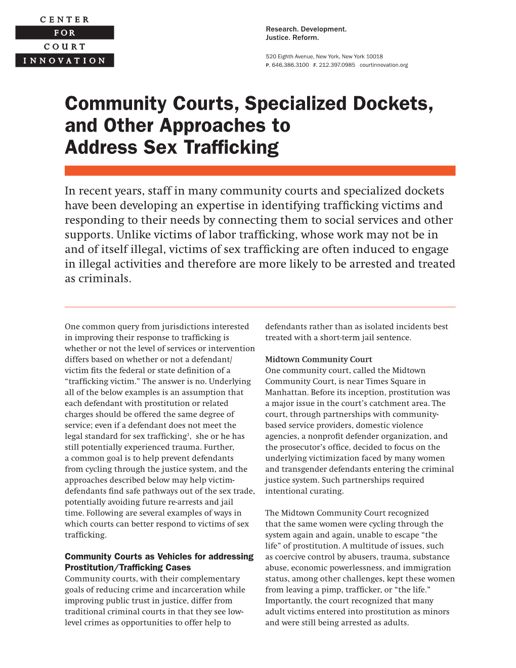 Community Courts, Specialized Dockets, and Other Approaches to Address Sex Trafficking