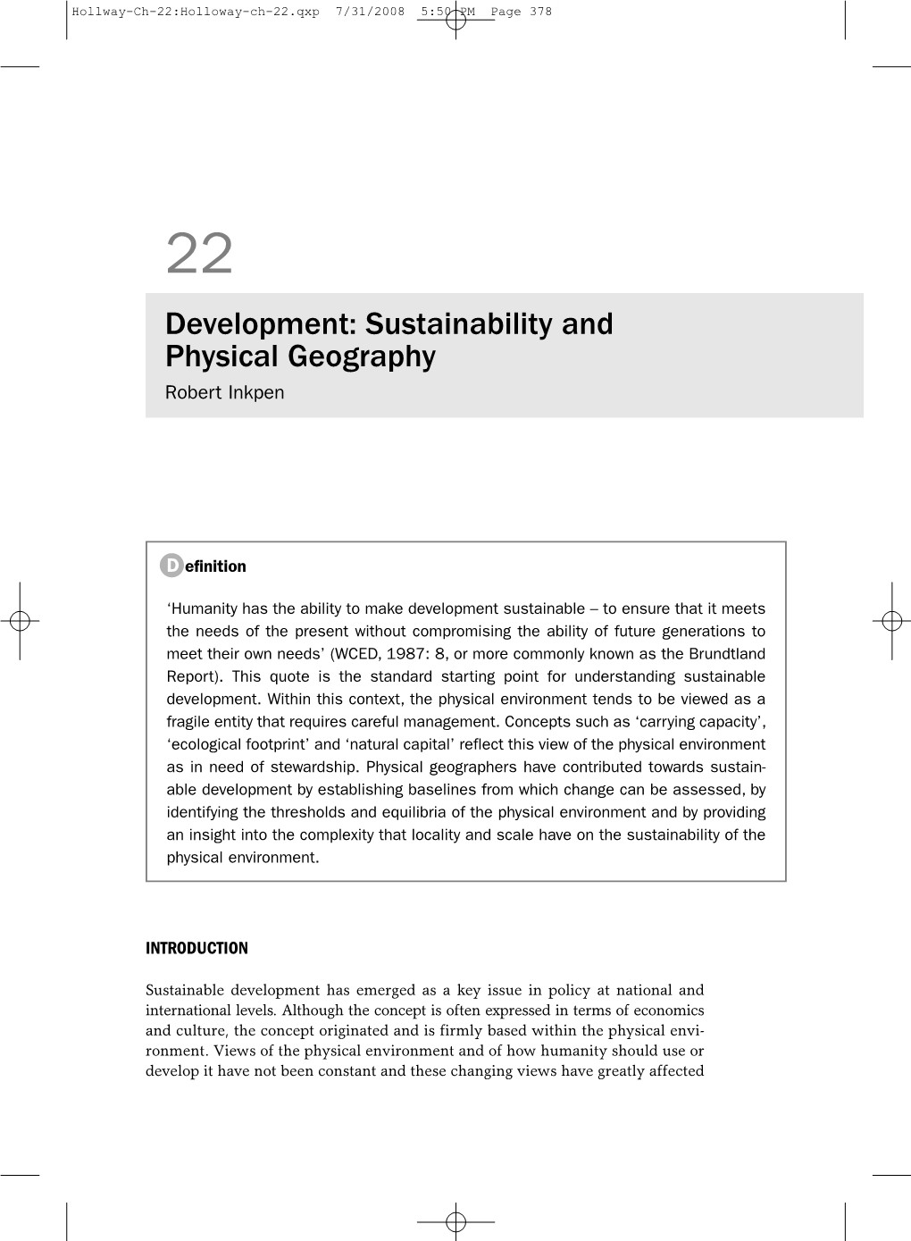 Development: Sustainability and Physical Geography Robert Inkpen