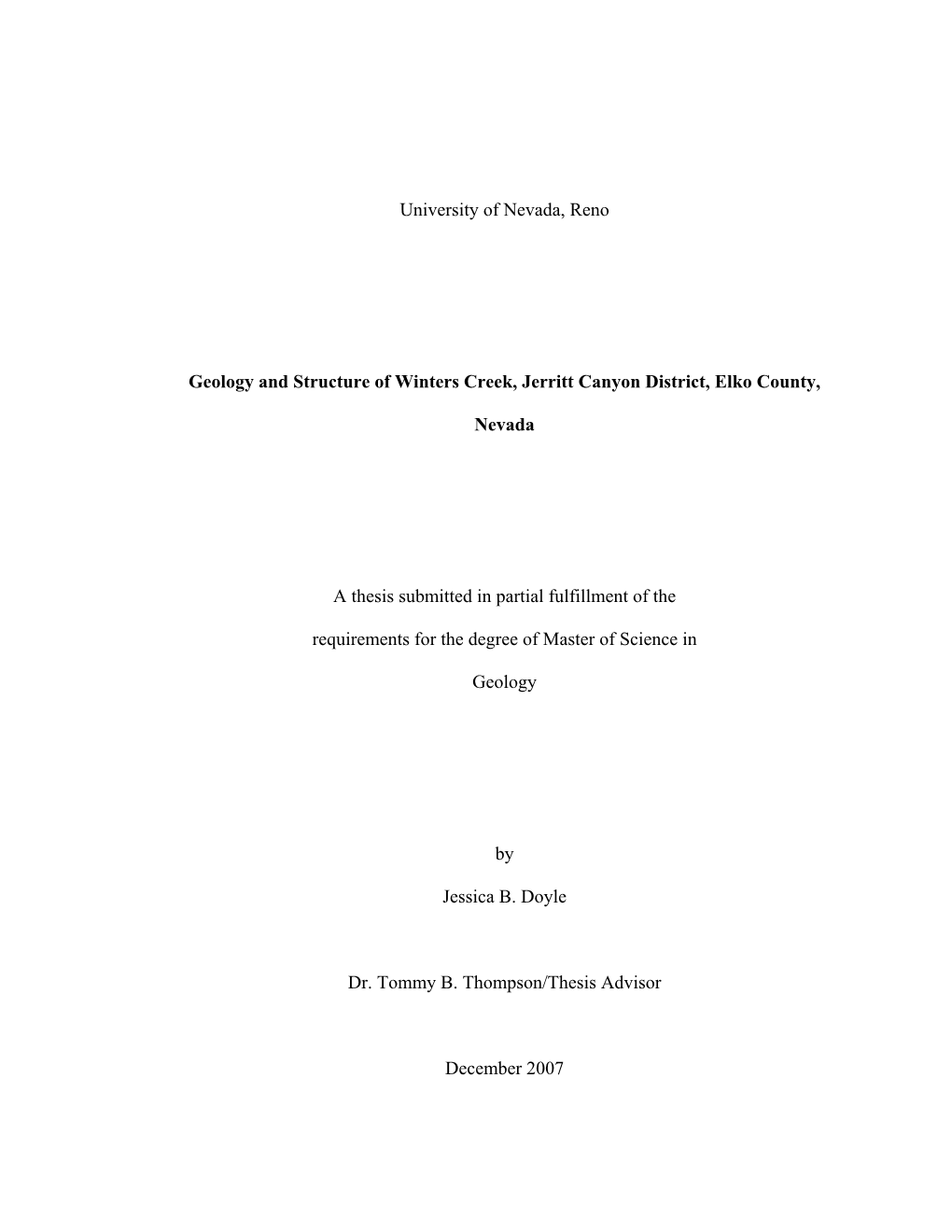 Geology and Structure of Winters Creek, Jerritt Canyon District, Elko County