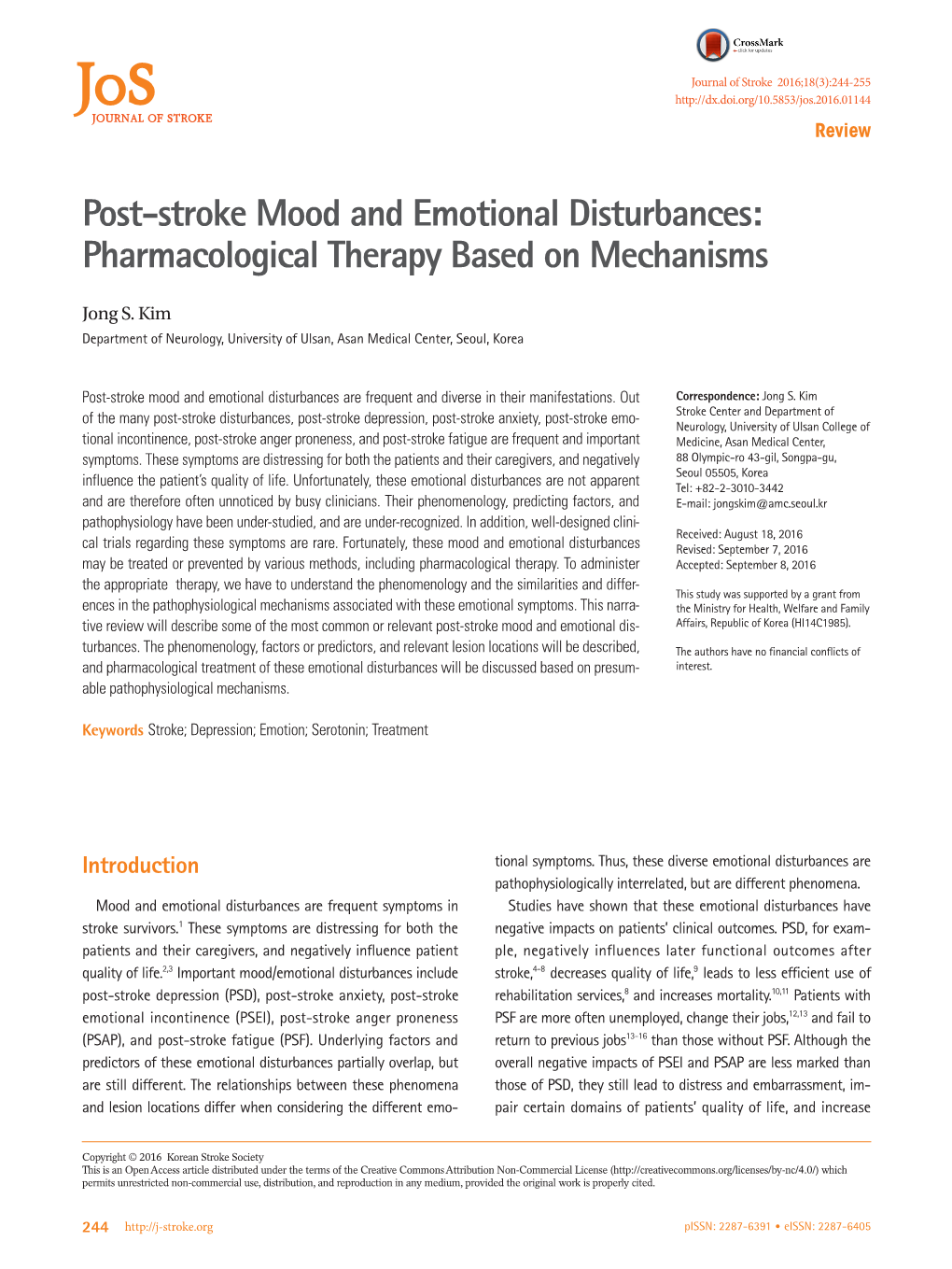 Post-Stroke Mood and Emotional Disturbances: Pharmacological Therapy Based on Mechanisms