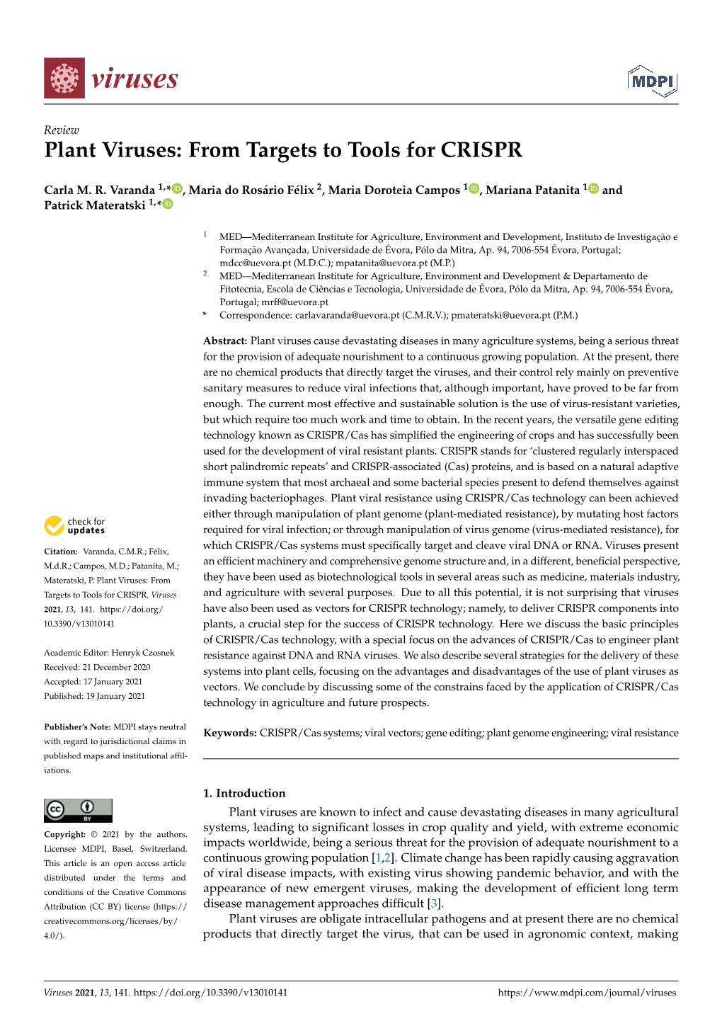 Plant Viruses: from Targets to Tools for CRISPR