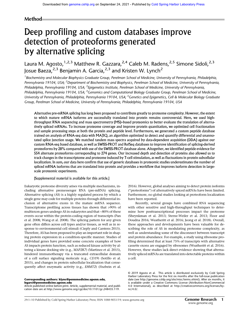 Deep Profiling and Custom Databases Improve Detection of Proteoforms Generated by Alternative Splicing