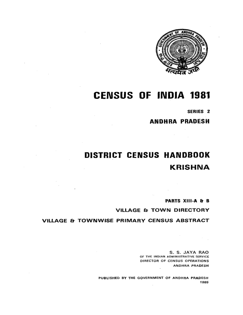 District Census Handbook, Krishna, Part XIII a & B, Series-2