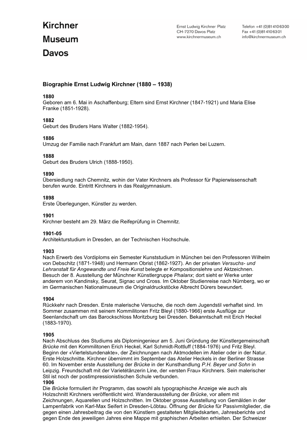Biographie Ernst Ludwig Kirchner (1880 – 1938)