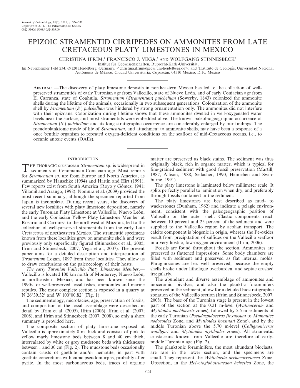 Epizoic Stramentid Cirripedes on Ammonites from Late Cretaceous Platy Limestones in Mexico