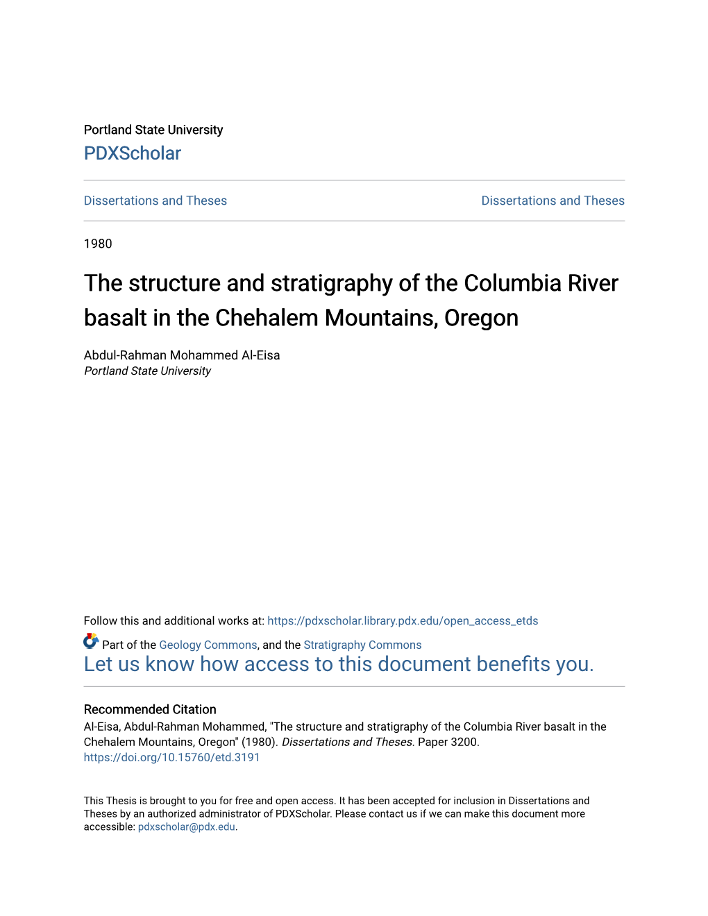 The Structure and Stratigraphy of the Columbia River Basalt in the Chehalem Mountains, Oregon