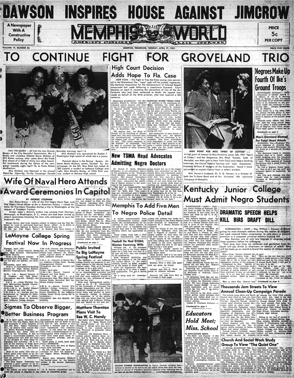 TO CONTINUE FIGHT for GROVELAND TRIO 3 High Court — Decision Negroes Make Up