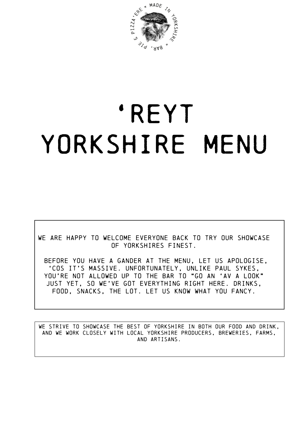 'Reyt Yorkshire Menu