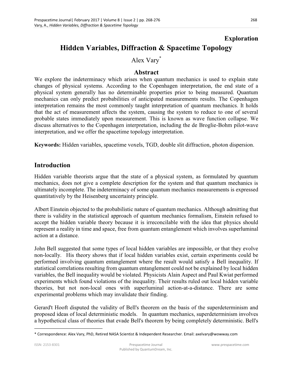 Hidden Variables, Diffraction & Spacetime Topology