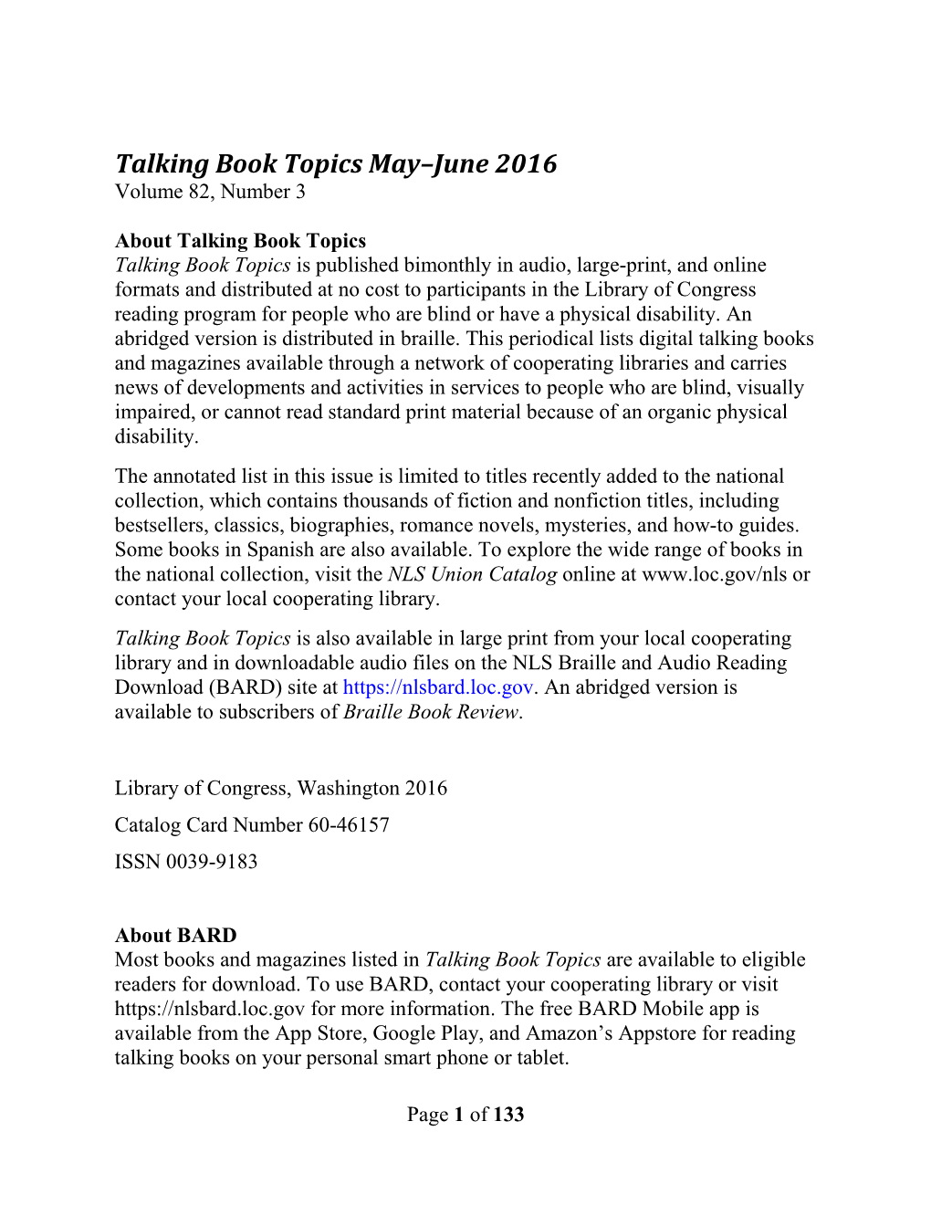 Talking Book Topics May-June 2016