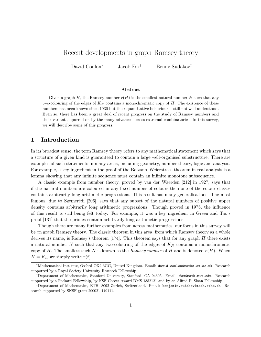 Recent Developments in Graph Ramsey Theory