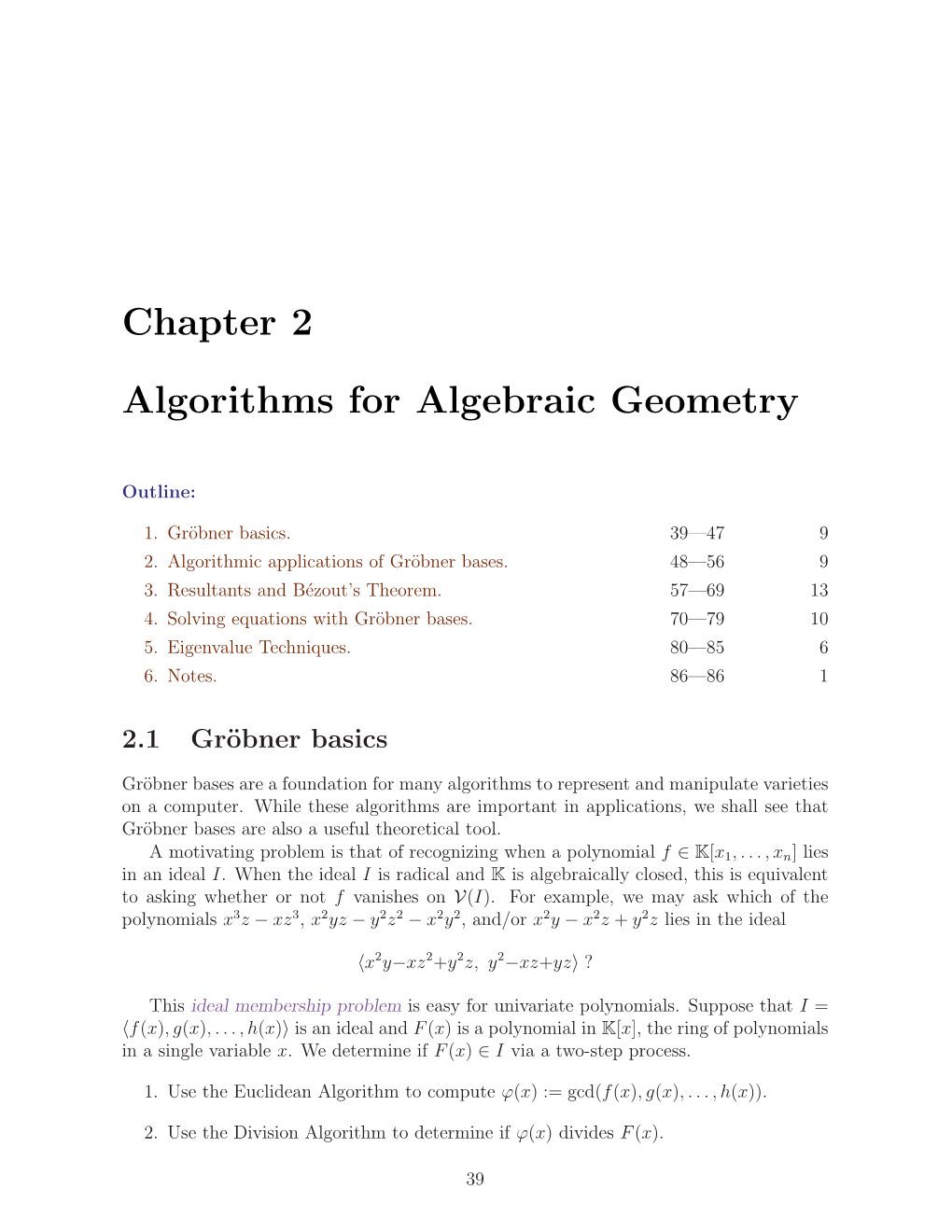 Chapter 2 Algorithms for Algebraic Geometry