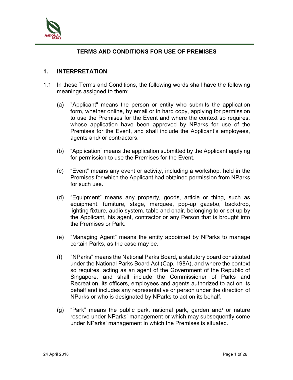 Terms and Conditions for the Use of Its Premises