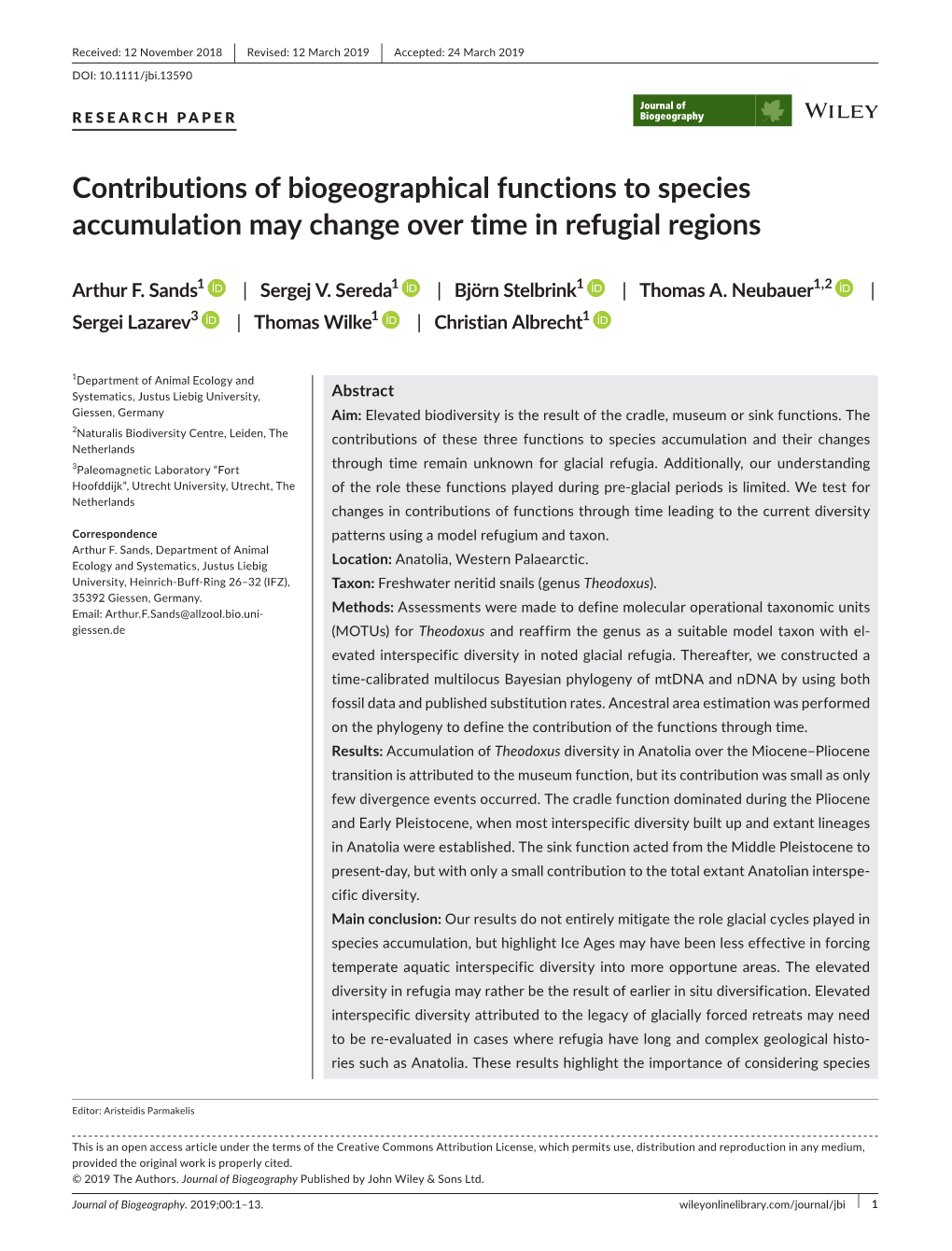 Contributions of Biogeographical Functions to Species Accumulation May Change Over Time in Refugial Regions