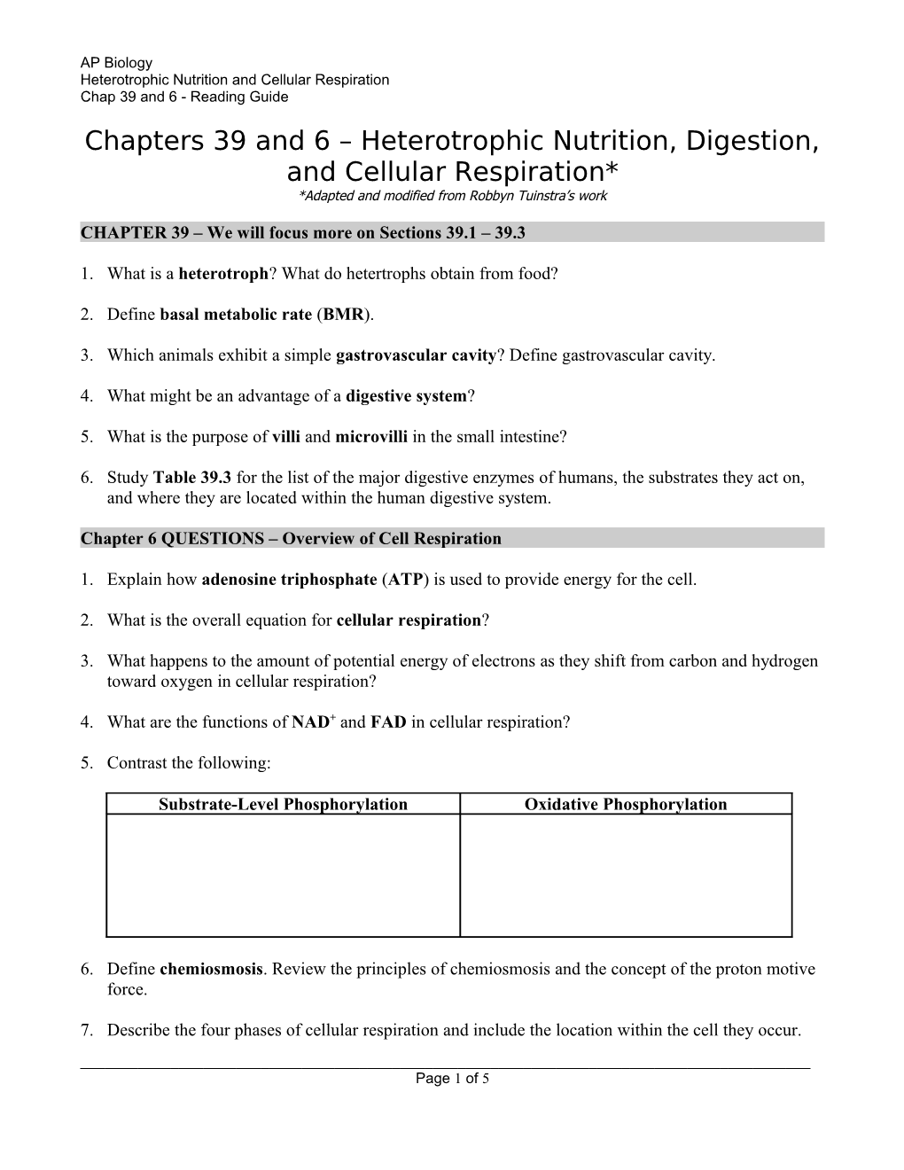 Heterotrophic Nutrition and Cellular Respiration