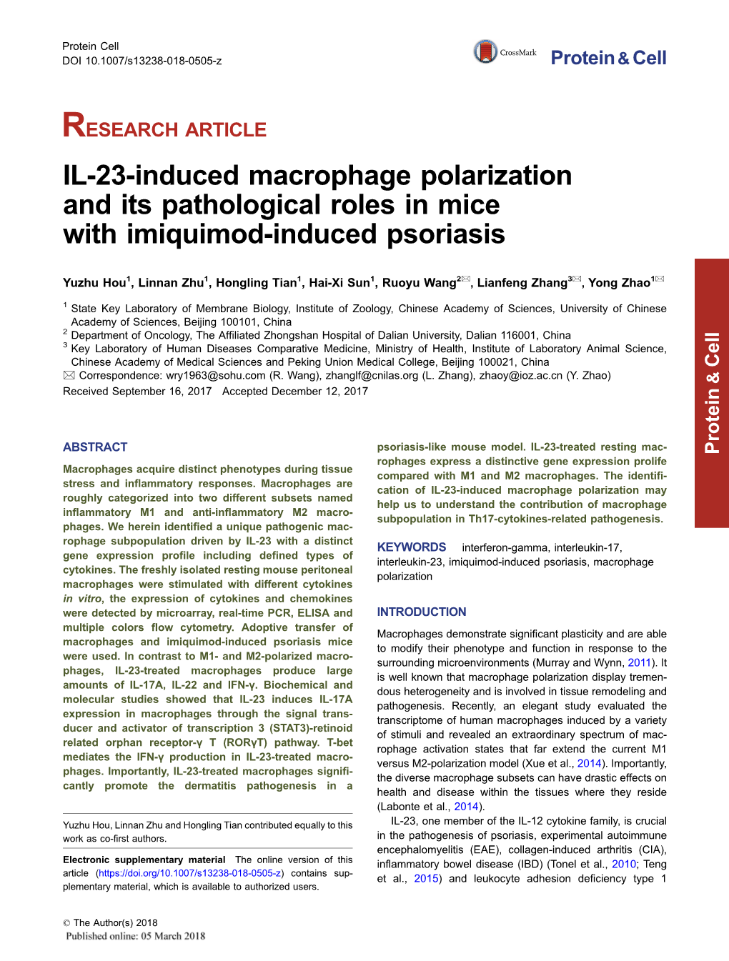 IL-23-Induced Macrophage Polarization and Its Pathological Roles in Mice with Imiquimod-Induced Psoriasis