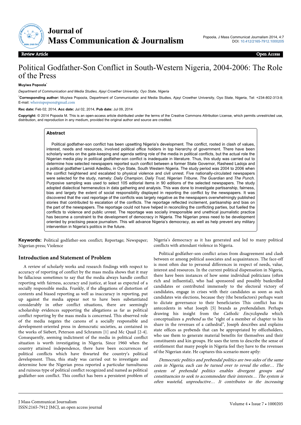 Political Godfather-Son Conflict in South-Western Nigeria, 2004-2006