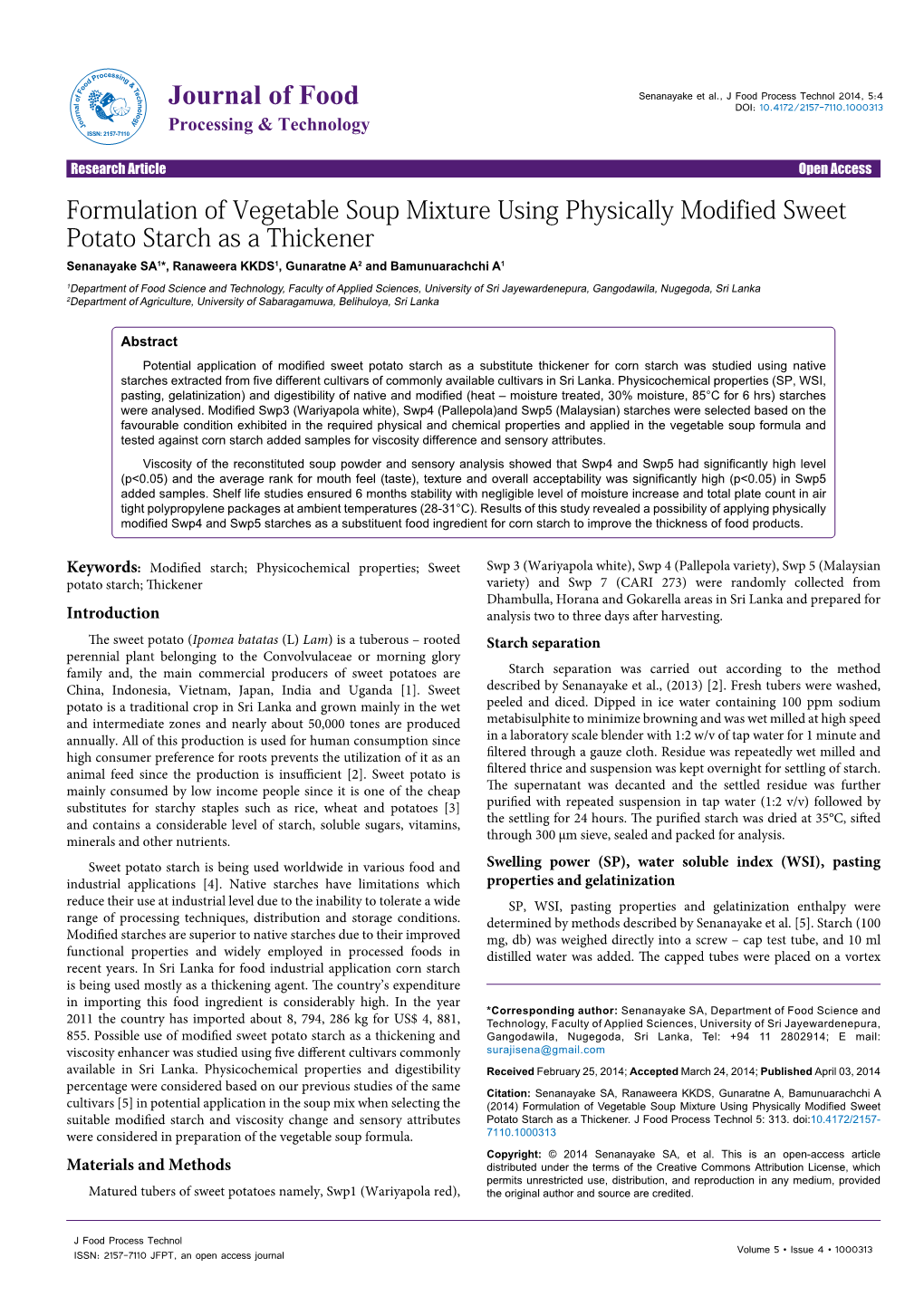 Formulation of Vegetable Soup Mixture Using Physically Modified