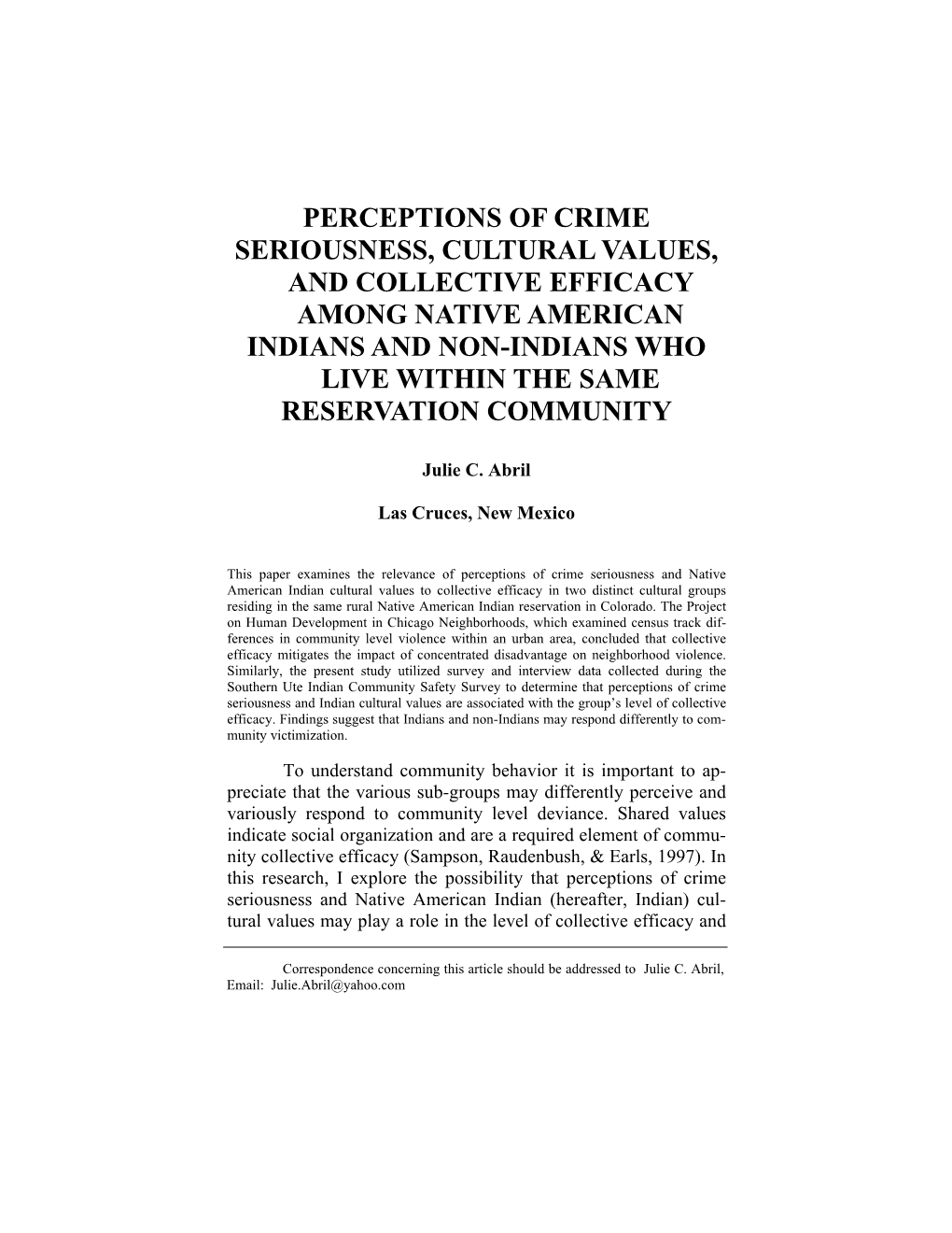 Perceptions of Crime Seriousness, Cultural