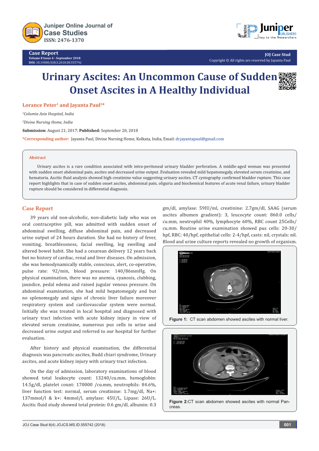 Urinary Ascites: an Uncommon Cause of Sudden Onset Ascites in a Healthy Individual