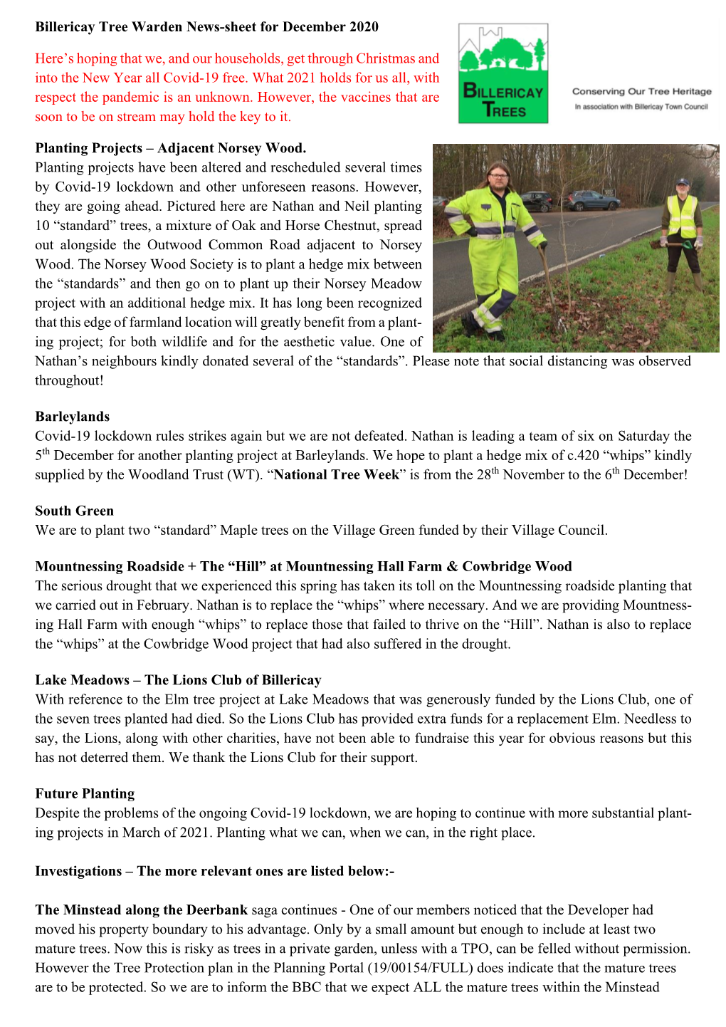 Billericay Tree Warden News-Sheet for December 2020 Here's Hoping That