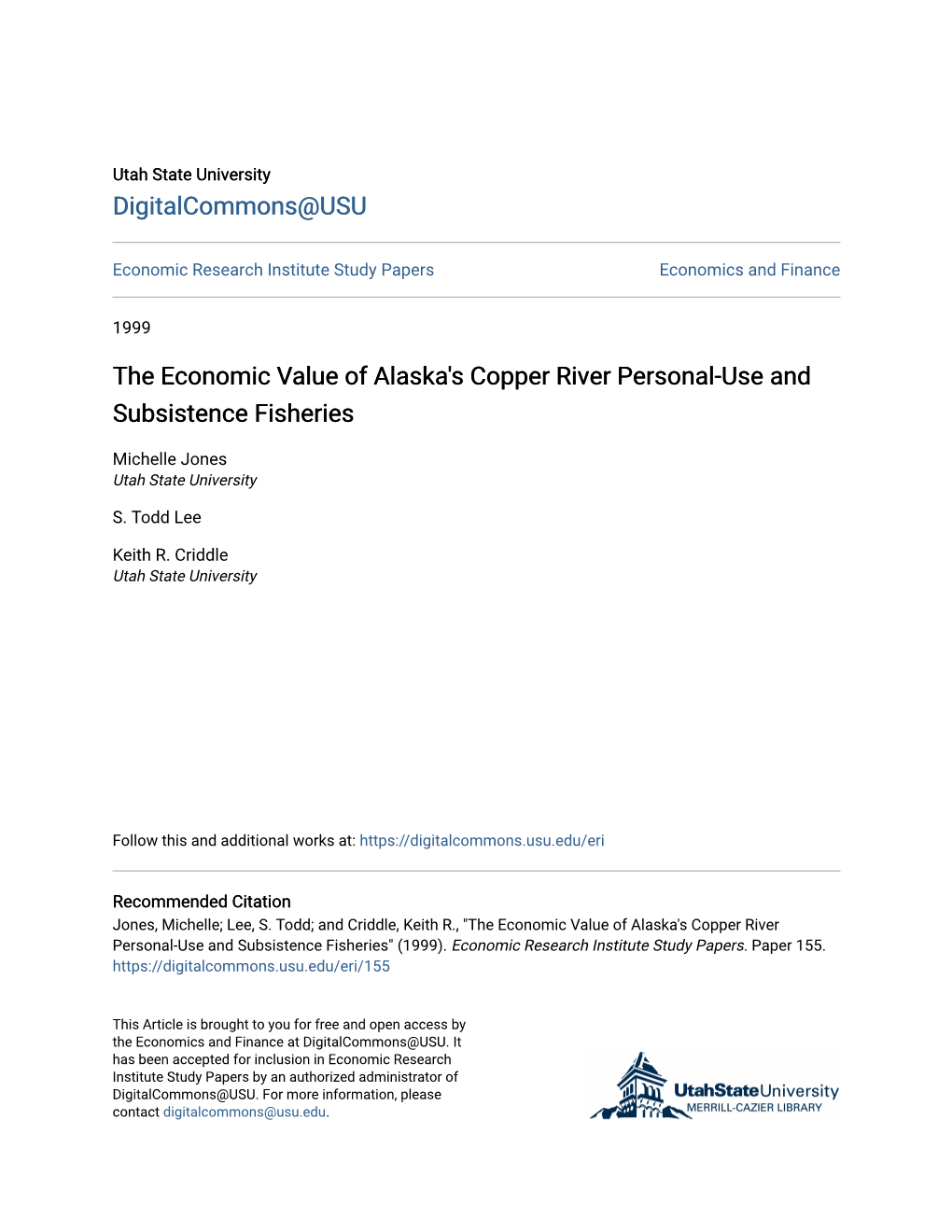 The Economic Value of Alaska's Copper River Personal-Use and Subsistence Fisheries