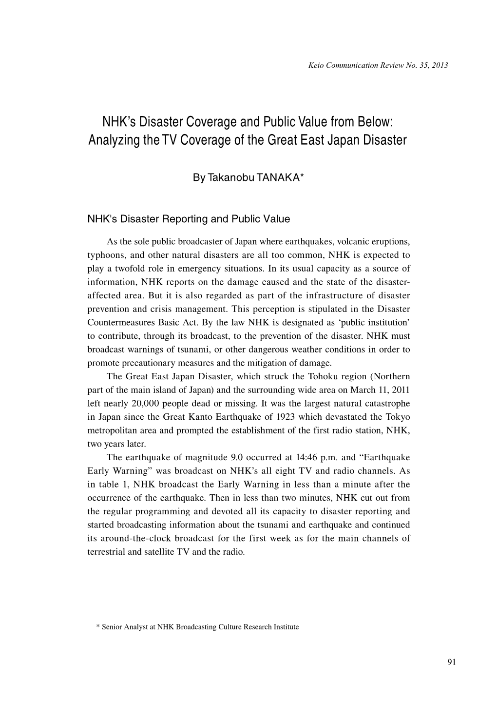 NHK's Disaster Coverage and Public Value from Below: Analyzing the TV