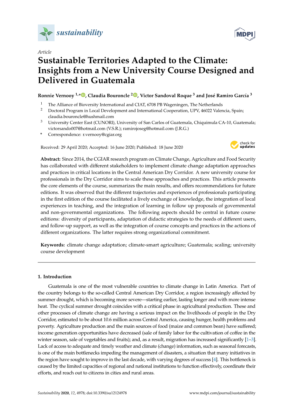 Sustainable Territories Adapted to the Climate: Insights from a New University Course Designed and Delivered in Guatemala