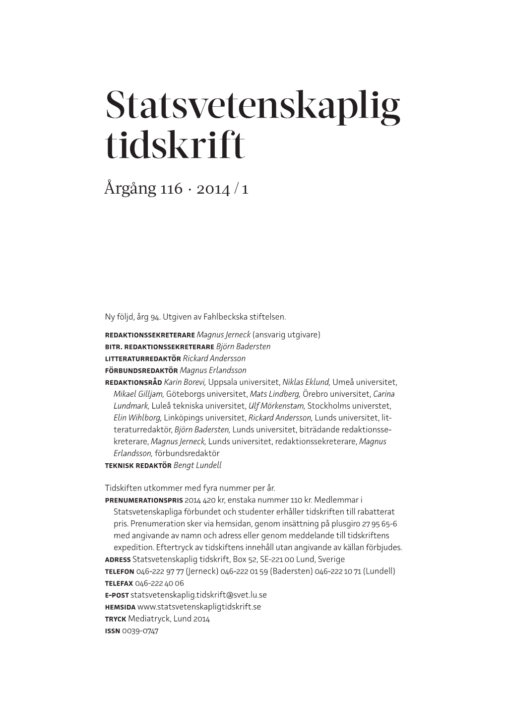 Statsvetenskaplig Tidskrift Årgång !!" · #$!% / !