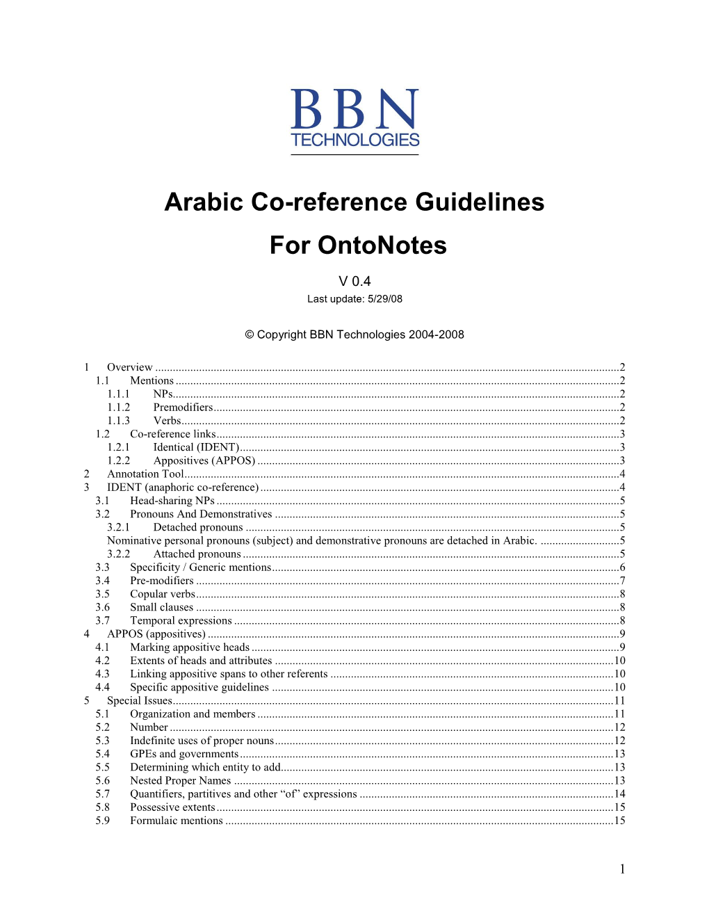 Arabic Co-Reference Guidelines for Ontonotes