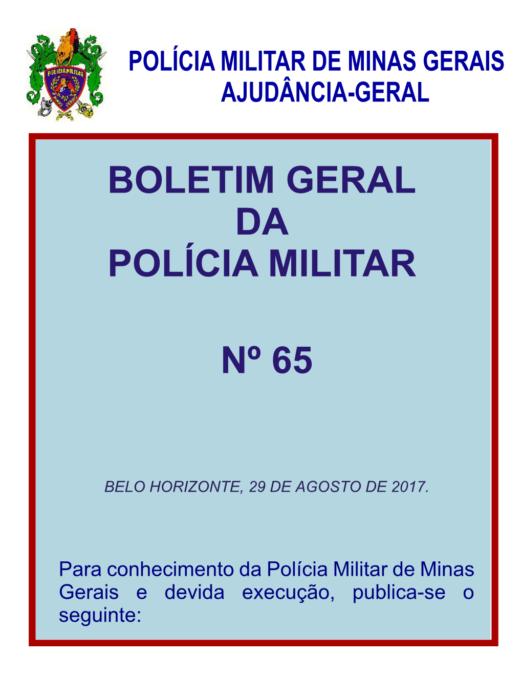 Boletim Geral Da Polícia Militar Nº 65