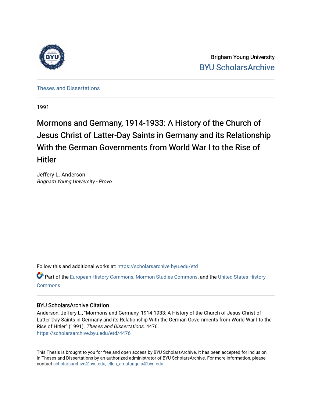 Mormons and Germany, 1914-1933