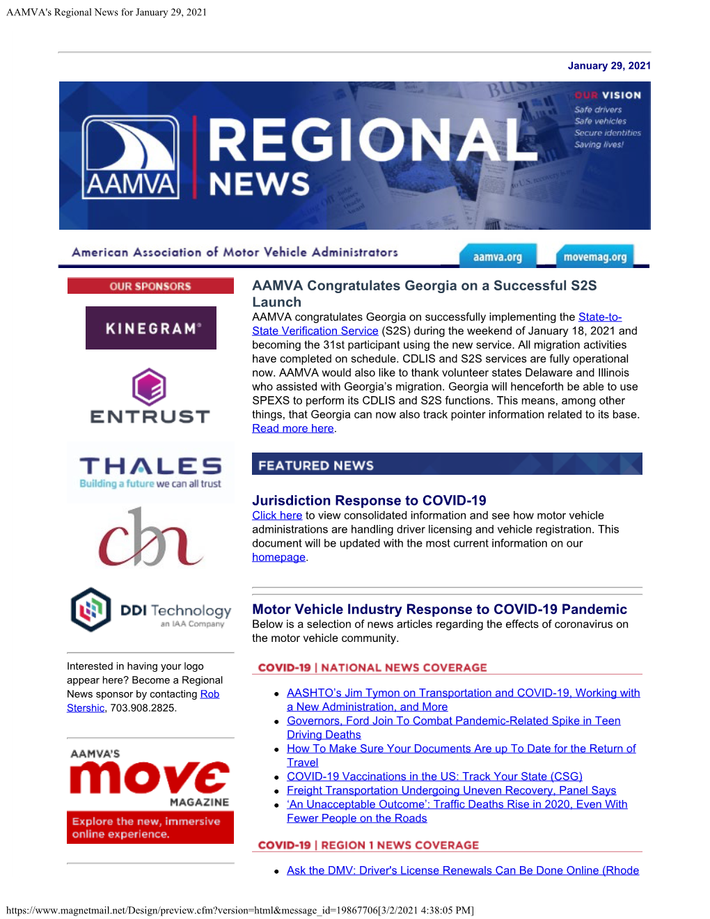 AAMVA's Regional News for January 29, 2021