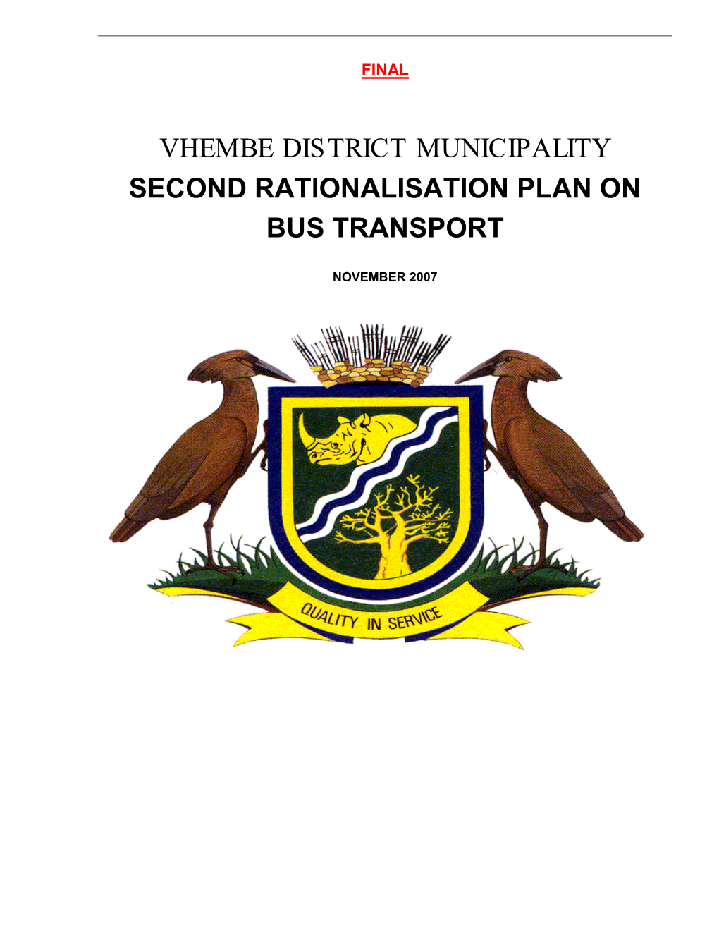 Vhembe District Municipality Second Rationalisation Plan on Bus Transport