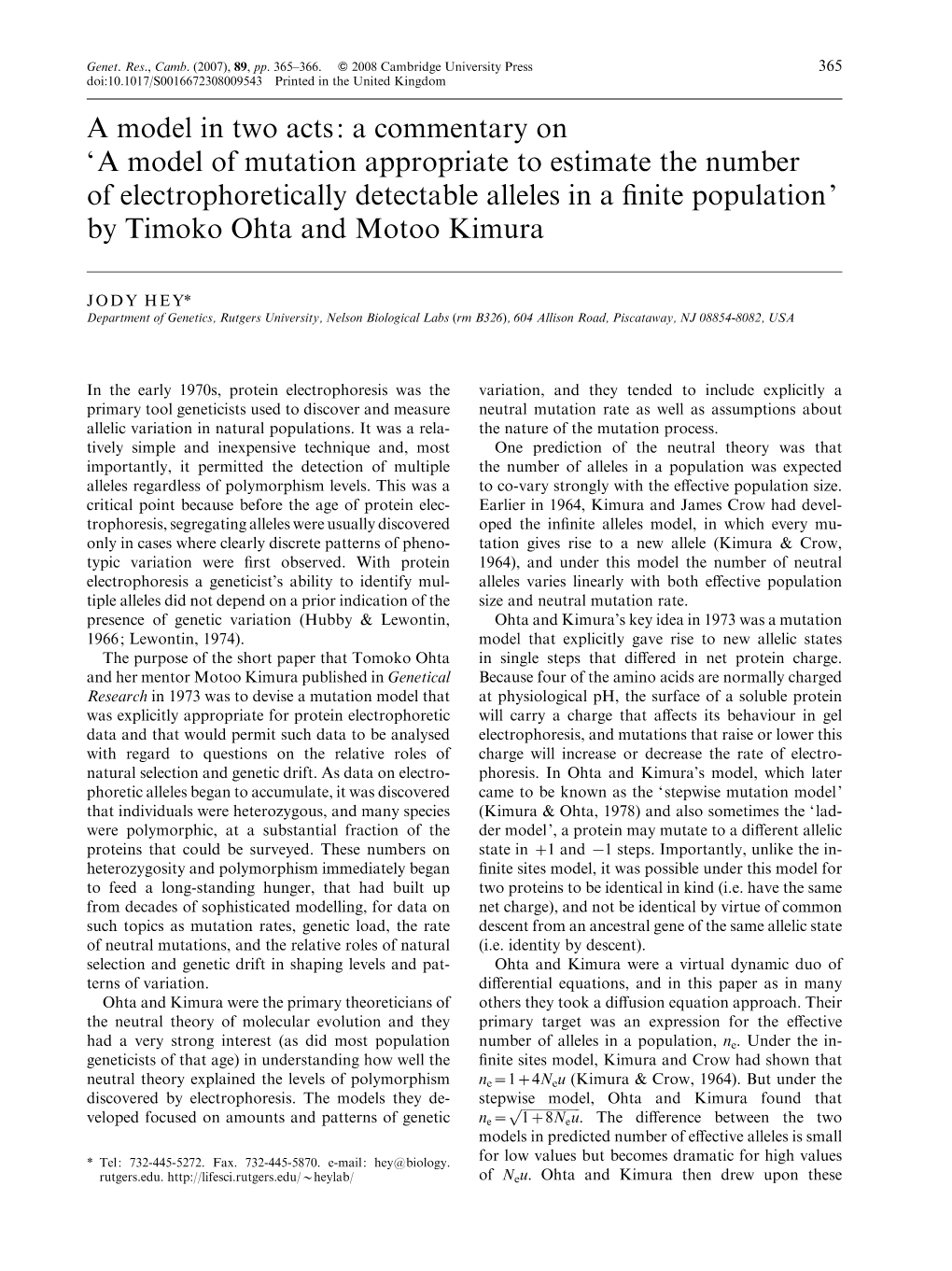 'A Model Detectable Alleles in a Finite Population' by Timoko Ohta And