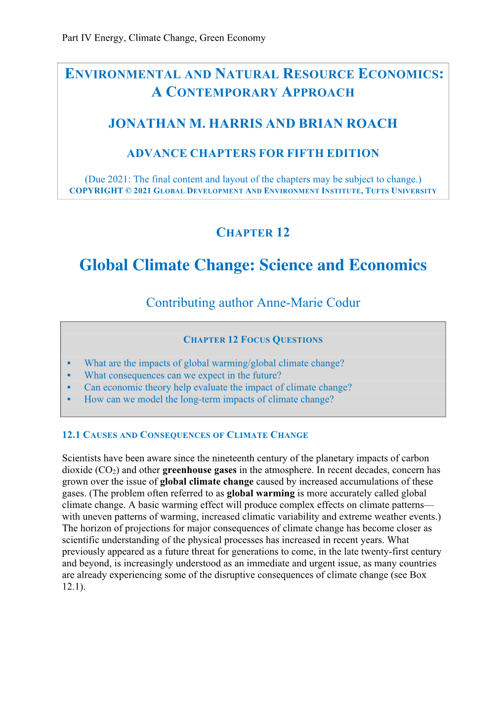 Chapter 12: Global Climate Change: Science and Economics