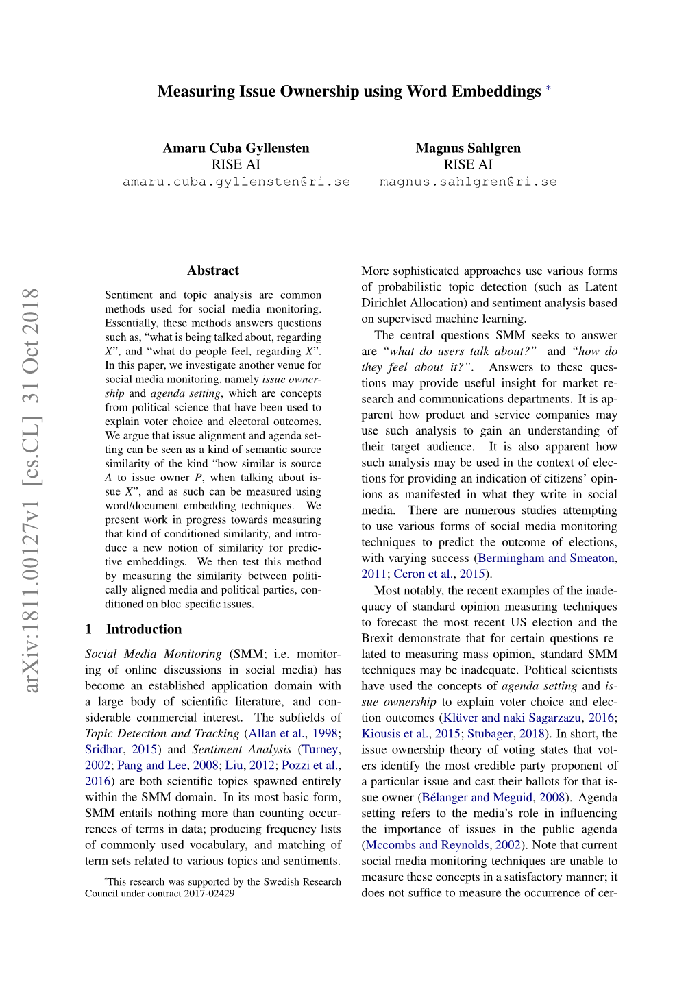 Arxiv:1811.00127V1 [Cs.CL] 31 Oct 2018 Oni Ne Otat2017-02429 Contract Under Council Sentiments