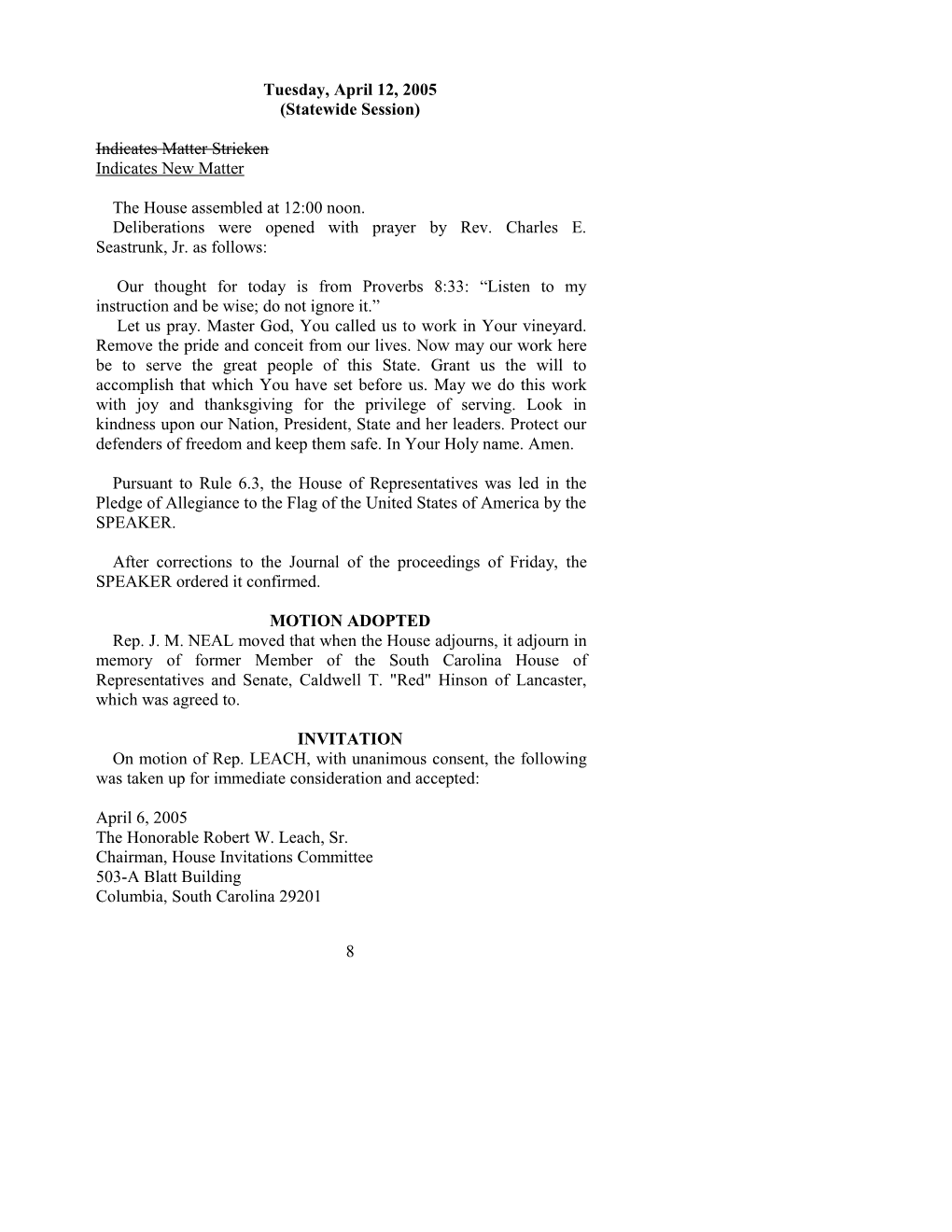 House Journal for Apr. 12, 2005 - South Carolina Legislature Online