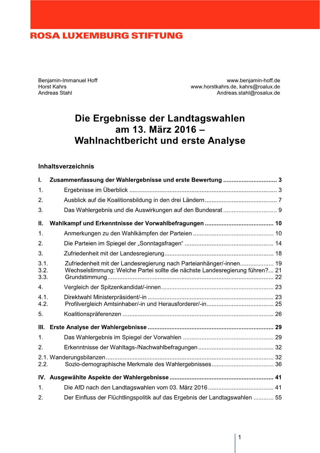 Die Ergebnisse Der Landtagswahlen Am 13. März 2016 – Wahlnachtbericht Und Erste Analyse