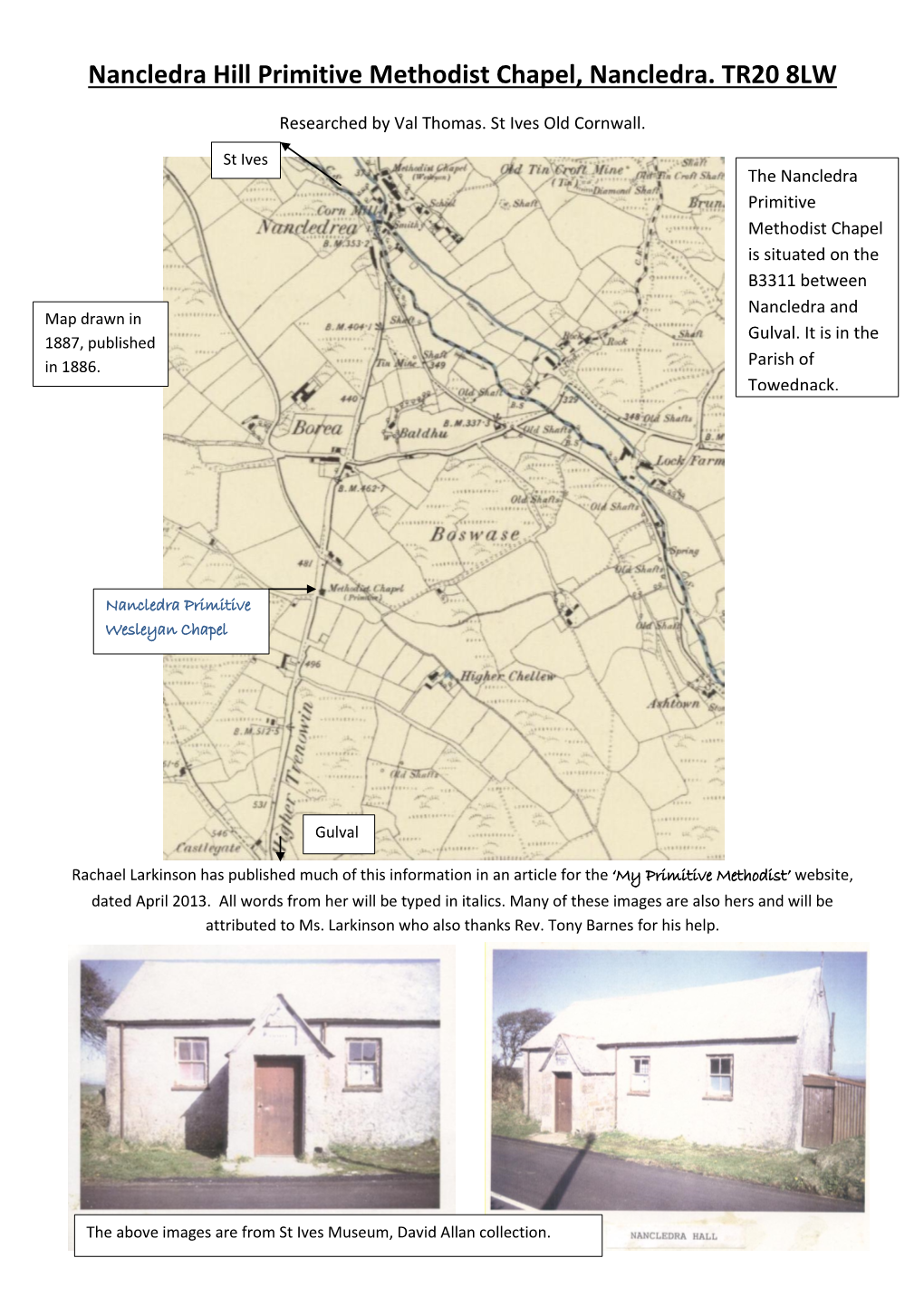 Nancledra Primitive Methodist Chapel Is Situated on the B3311 Between Nancledra and Map Drawn in Gulval