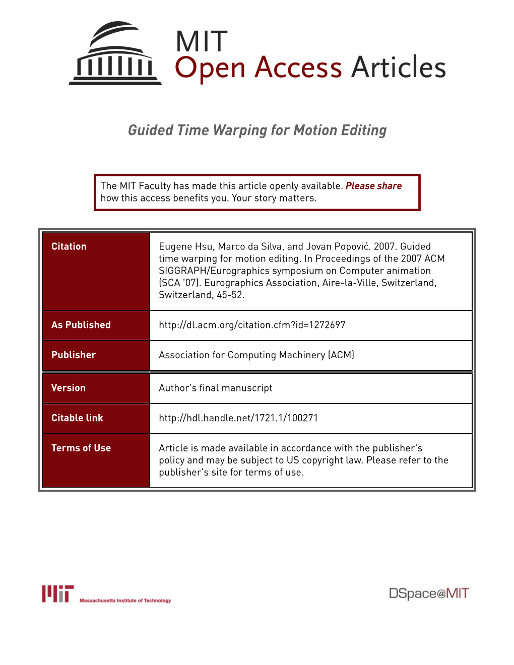 Guided Time Warping for Motion Editing