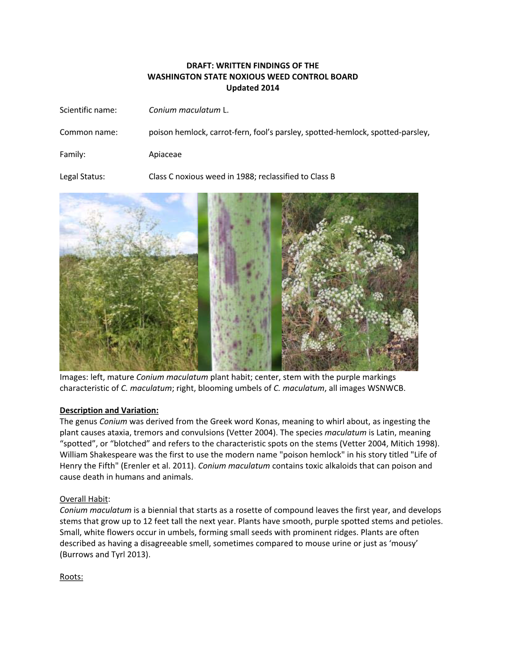 DRAFT: WRITTEN FINDINGS of the WASHINGTON STATE NOXIOUS WEED CONTROL BOARD Updated 2014