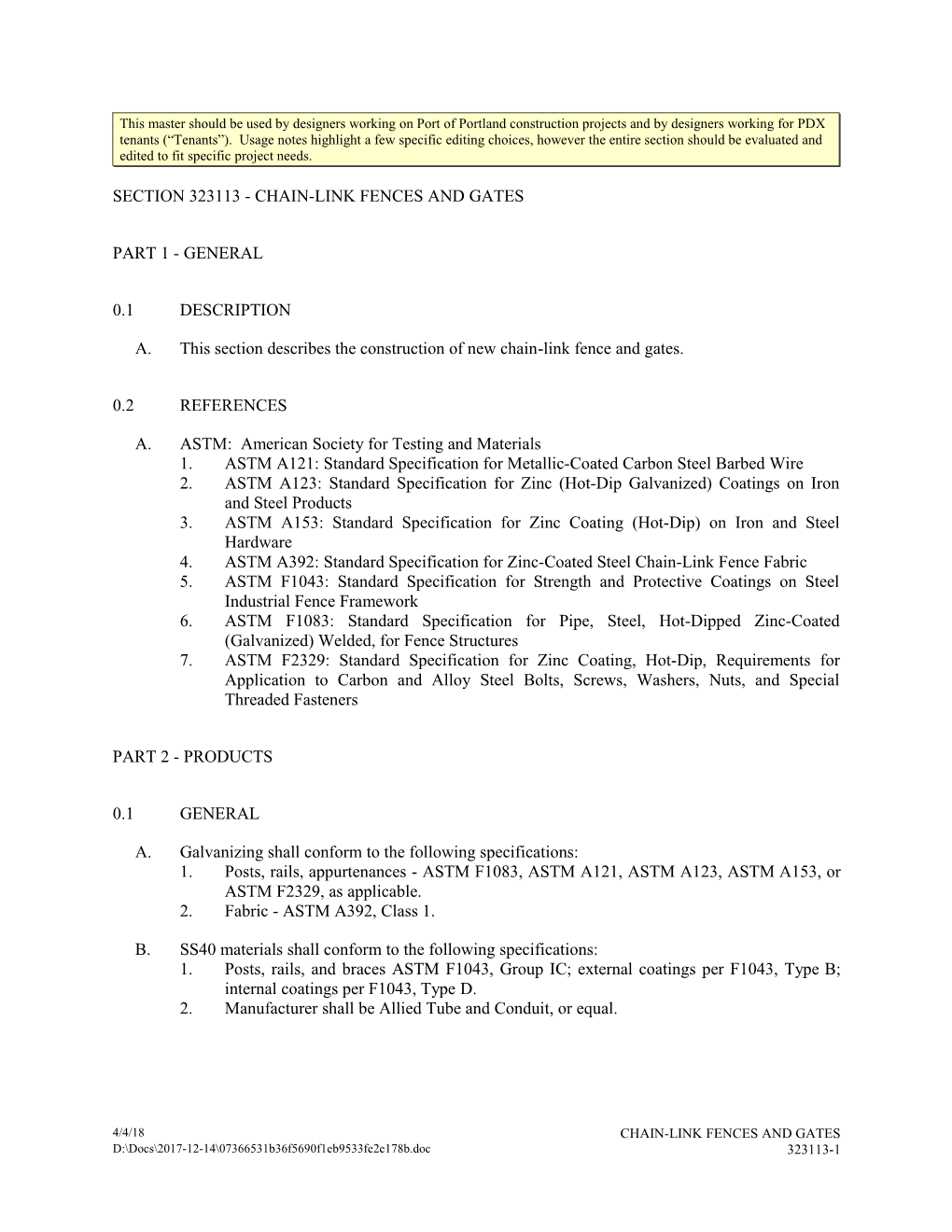 Section 323113 - Chain-Link Fences and Gates