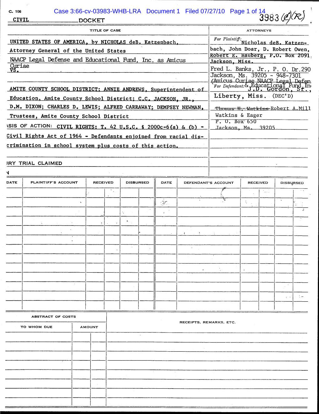 30 Related School Desegregation Cases in the Southern District of Mississippi