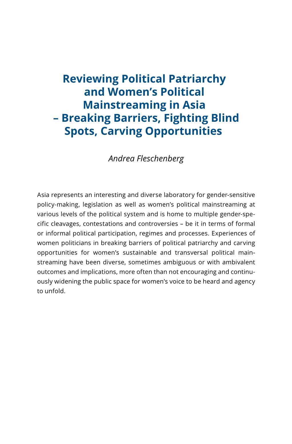 Reviewing Political Patriarchy and Women's Political Mainstreaming In