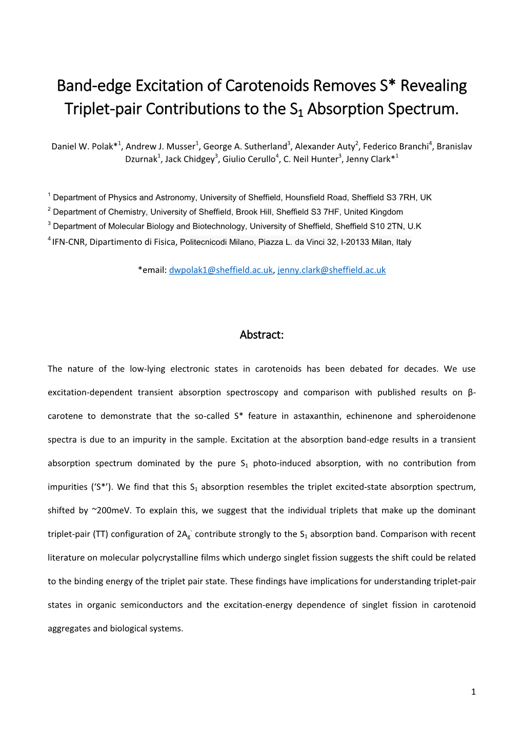 Band-Edge Excitation of Carotenoids Removes S* Revealing Triplet-Pair